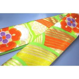 弐11489RM 男角帯 本絹西陣織 К黄緑地金襴縫い取り青海波に八重宝相華文様 新品 帯コレクター