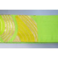 弐11489RM 男角帯 本絹西陣織 К黄緑地金襴縫い取り青海波に八重宝相華文様 新品 帯コレクター