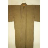 拾10341RM シルク化繊丹後縮緬お召調 男着物袷 裄70丈147К真鍮色の格子縞文様 新品 茶人