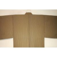 拾10341RM シルク化繊丹後縮緬お召調 男着物袷 裄70丈147К真鍮色の格子縞文様 新品 茶人