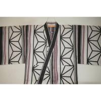 弐11509RM 遠州綿紅梅紬 男の高級浴衣着物単衣 裄68丈145К白地大柄 組木麻の葉縞 新品上