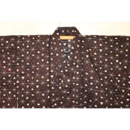 弐11516RM 遠州綿麻紬東京友禅調透かし織 男性単衣着物浴衣 裄68丈144К鳶茶琥珀色に暈し鱗