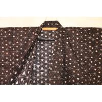 弐11516RM 遠州綿麻紬東京友禅調透かし織 男性単衣着物浴衣 裄68丈144К鳶茶琥珀色に暈し鱗