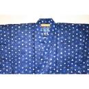 弐11063RM 遠州綿麻紬東京友禅調透かし織 男性単衣着物浴衣 裄68丈144К 青藍地に暈し鱗文