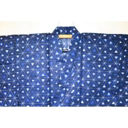 弐11063RM 遠州綿麻紬東京友禅調透かし織 男性単衣着物浴衣 裄68丈144К 青藍地に暈し鱗文