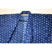 弐11063RM 遠州綿麻紬東京友禅調透かし織 男性単衣着物浴衣 裄68丈144К 青藍地に暈し鱗文