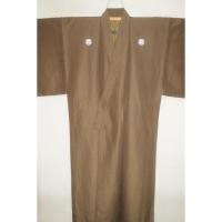 拾11545 シルク化繊丹後縮緬お召調 男着物袷 裄72丈146К金茶色 新品 色紋付 家紋選べます