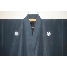 拾11546 シルク化繊丹後縮緬お召調 男着物袷 裄72丈146Κ 青緑・お納戸色 新品 色紋付 家