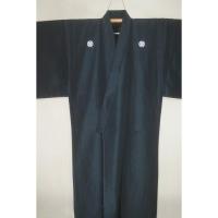 拾11546 シルク化繊丹後縮緬お召調 男着物袷 裄72丈146Κ 青緑・お納戸色 新品 色紋付 家