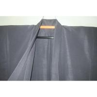 拾11554RM シルク化繊お召調 男着物単衣 裄68丈137К利休鼠色の無地 新品 茶人好み 洗え