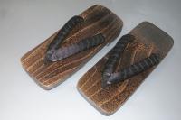 弐8822RM 男性焼き桐下駄M〜Lサイズ25.5cm К黒の石垣文様 大人柄