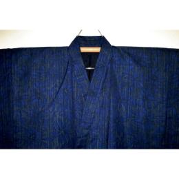 弐11689RM 遠州綿紬東京友禅調 男木綿着物単衣 裄69丈145К薄墨に青の毛槍模様 格上物 無
