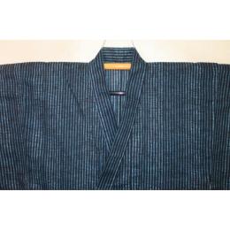 弐11699RM 綿紅梅 男の染め絣の着物浴衣単衣 裄69丈145К黒青銅色の重ね染め暈し縞 新品