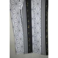 弐11735RM シルク化繊男着物単衣 裄72К丈142 白と黒の陰陽麻の葉文様 舞踊など 着流し