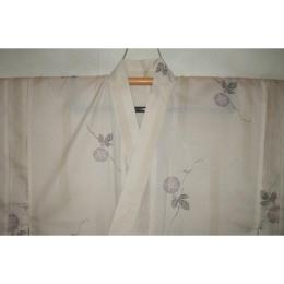 拾11781RM 化繊平絽 男着物単衣 裄75丈145К薄葉芭蕉色の朝顔文様 新品仕立て上がり 家庭