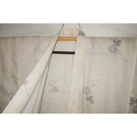 拾11781RM 化繊平絽 男着物単衣 裄75丈145К薄葉芭蕉色の朝顔文様 新品仕立て上がり 家庭