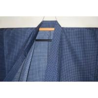 拾11855RM シルク化繊丹後縮緬調 男着物単衣 裄71丈141К青灰の角通し文様 新品 江戸小紋