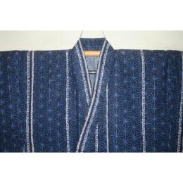 弐11857RM 遠州綿紅梅紬 男の高級浴衣着物単衣 裄70丈145К藍群青の通し麻の葉 新品上物