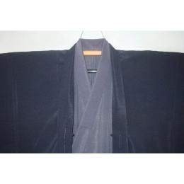 拾11882RM シルク化繊・夏紬調 男着物羽織 裄75丈146К紺と鉄色・無地感 新品 茶人好み