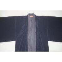 拾11882RM シルク化繊・夏紬調 男着物羽織 裄75丈146К紺と鉄色・無地感 新品 茶人好み