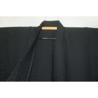 拾11893RM シルク化繊丹後縮緬繻子織 男着物単衣 裄78丈150К黒地の有職菊藤文様 新品 茶