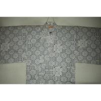弐11985RM 白絣・綿紅梅上布 男着物単衣 裄69丈141К 白地にバンジョー井桁絣 新品 男の