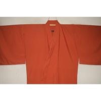 拾11986RM シルク化繊・夏紬上布調 男着物単衣 裄71丈142К柿朱色無地 洗える 新品 茶人