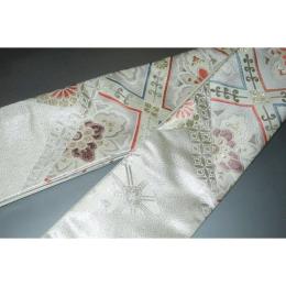 弐12003RM 男角帯 本絹西陣織К銀地縫い取り御殿文様 新品 帯コレクター必見 別誂え