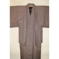 弐10985RM 本絹信州上田紬男着物羽織 裄70丈142К桜ネズ色の粗細 絶品 証紙