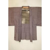 弐10985RM 本絹信州上田紬男着物羽織 裄70丈142К桜ネズ色の粗細 絶品 証紙