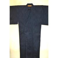 新しじら織・遠州織 男着物単衣 透かし織・藍紺の五月雨 皺になりにくくなりました 襦袢をつけて単衣着