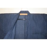 新しじら織・遠州織 男着物単衣 透かし織・藍紺の五月雨 皺になりにくくなりました 襦袢をつけて単衣着