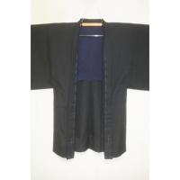 弐10999RM ウールのギャバジン毛織物 男羽織 裄68丈102К黒無地 新品 厚地の防寒羽織