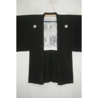 弐11863 本絹羽二重 男黒紋付着物羽織 裄68丈141К丸に松竹梅 新品未着用