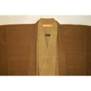 弐11028 本絹京紬粗細 男着物羽織 裄67丈137К苅安染め真鍮色と黄土色の濃淡 超大物絶品