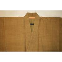 弐11028 本絹京紬粗細 男着物羽織 裄67丈137К苅安染め真鍮色と黄土色の濃淡 超大物絶品