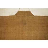 弐11028 本絹京紬粗細 男着物羽織 裄67丈137К苅安染め真鍮色と黄土色の濃淡 超大物絶品