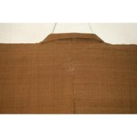 弐11028 本絹京紬粗細 男着物羽織 裄67丈137К苅安染め真鍮色と黄土色の濃淡 超大物絶品