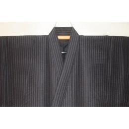 拾11039RM シルク化繊丹後縮緬調 男着物袷 裄70丈147К墨焦げ茶灰茶の大小行儀紋縞文様 洗