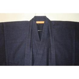 弐11060RM 本絹本真綿結城紬 男着物羽織 裄71丈146К黒瑠璃色の虎斑「結」印 極上品 証紙