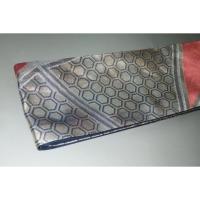 弐11083RM 男角帯 本絹西陣織練貫 К鉄銀地の照り箔に臙脂 亀甲織分け文様 極 上新品 別誂え