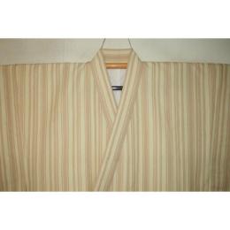 拾11089RM シルク化繊丹後縮緬調 男着物袷 裄74丈140К芭蕉色の濃淡 粋縞 洗える江戸小紋