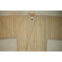 拾11089RM シルク化繊丹後縮緬調 男着物袷 裄74丈140К芭蕉色の濃淡 粋縞 洗える江戸小紋