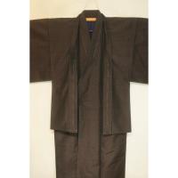 弐11095RM本絹八王子織物陣馬紬 男着物羽織 裄67丈130К超光沢の唐茶褐色 新品アウトレット