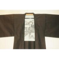 弐11095RM本絹八王子織物陣馬紬 男着物羽織 裄67丈130К超光沢の唐茶褐色 新品アウトレット