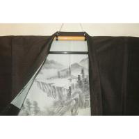 弐11095RM本絹八王子織物陣馬紬 男着物羽織 裄67丈130К超光沢の唐茶褐色 新品アウトレット