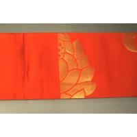 弐11108RM 男角帯 西陣織本絹 別誂えК朱色地金襴練貫の乱菊文様 極上新品