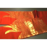 弐11108RM 男角帯 西陣織本絹 別誂えК朱色地金襴練貫の乱菊文様 極上新品