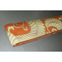 弐11111RM 男角帯 本絹西陣織К練貫 柿朱色地に金糸練貫 藤巻き文様 新品 別誂え