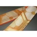 弐11112RM 男角帯 本絹金糸使用の西陣織 柿色地金襴角帯К 亀甲に三つ荒神松文様 別誂え